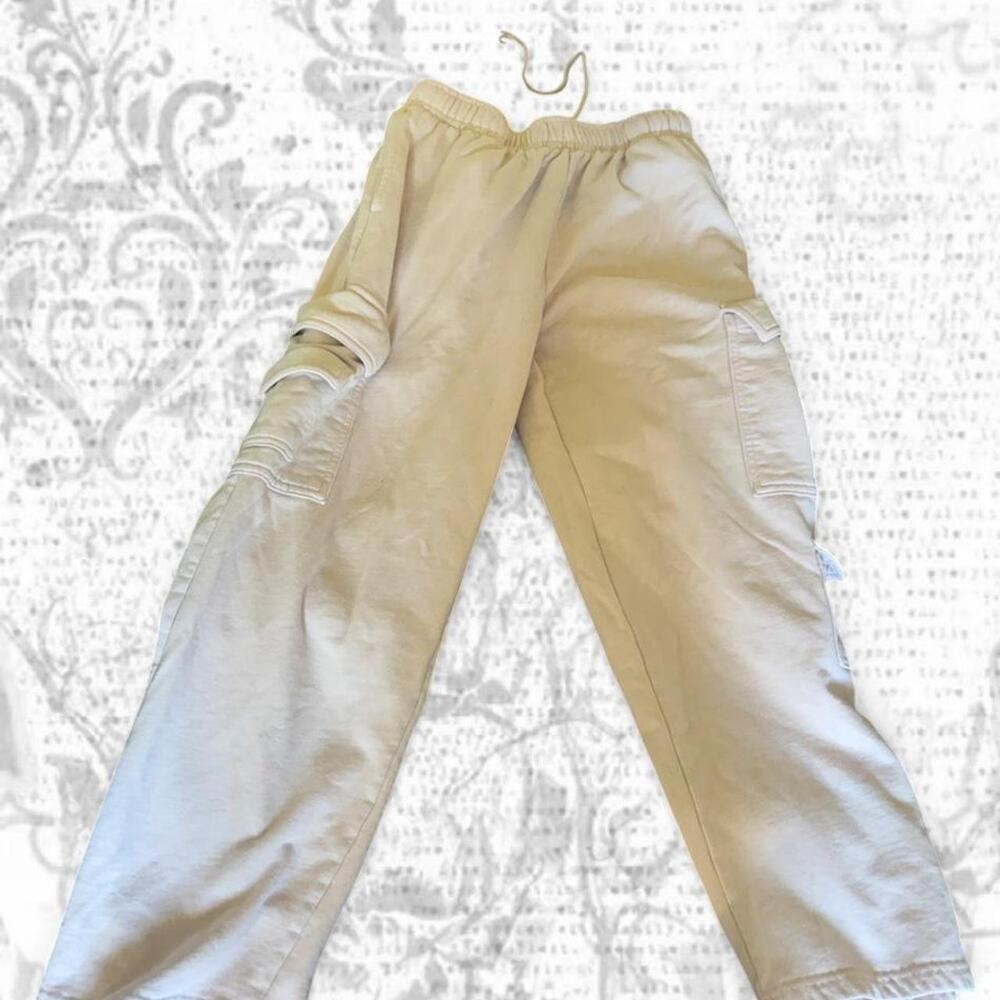Garage Vintage Beige Cargo Pants, Size M, Elastic Waist, Utility Style, Casual W